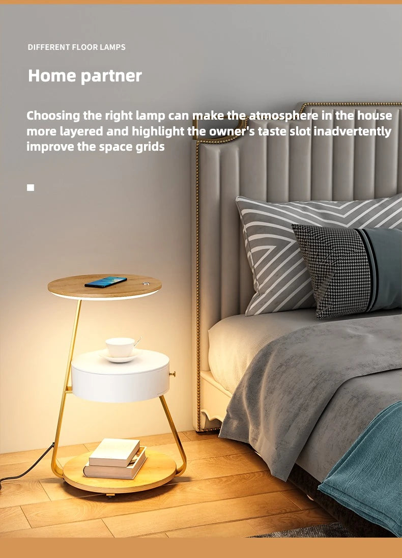 Bedroom Minimalist Nightstands Small Space Round  Table With Wireless Charger