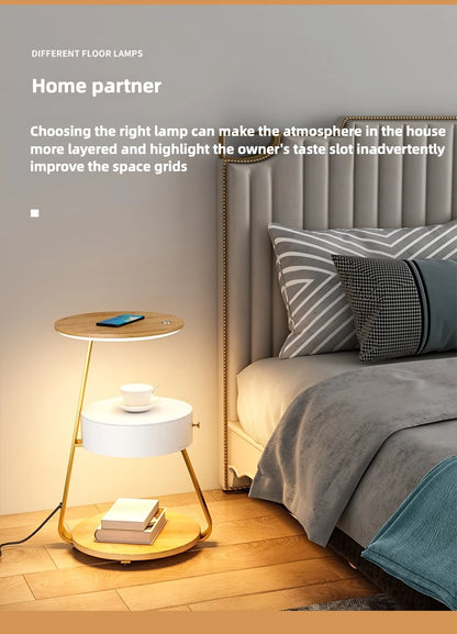 Bedroom Minimalist Nightstands Small Space Round  Table With Wireless Charger