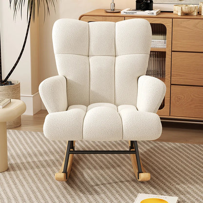 Rocking Chair, Velvet Fabric, Solid Wood,  Rocking Chair