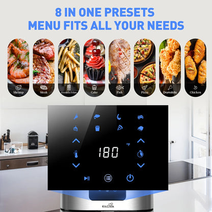 Air Fryer XL, 1500W 120V 6.8QT Stainless Steel Air Fryers Oven, Nonstick Basket, LED Touch Screen