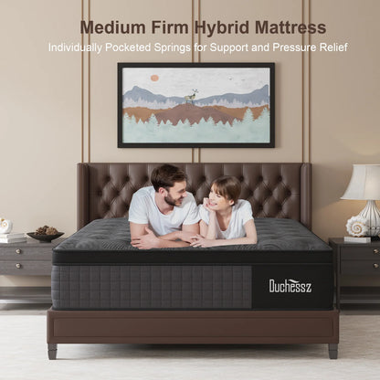 14" Twin Full King Queen Size Mattress in a Box Hybrid Spring Memory Foam,Euro Top Mattresses Medium Firm for Motion Isolat