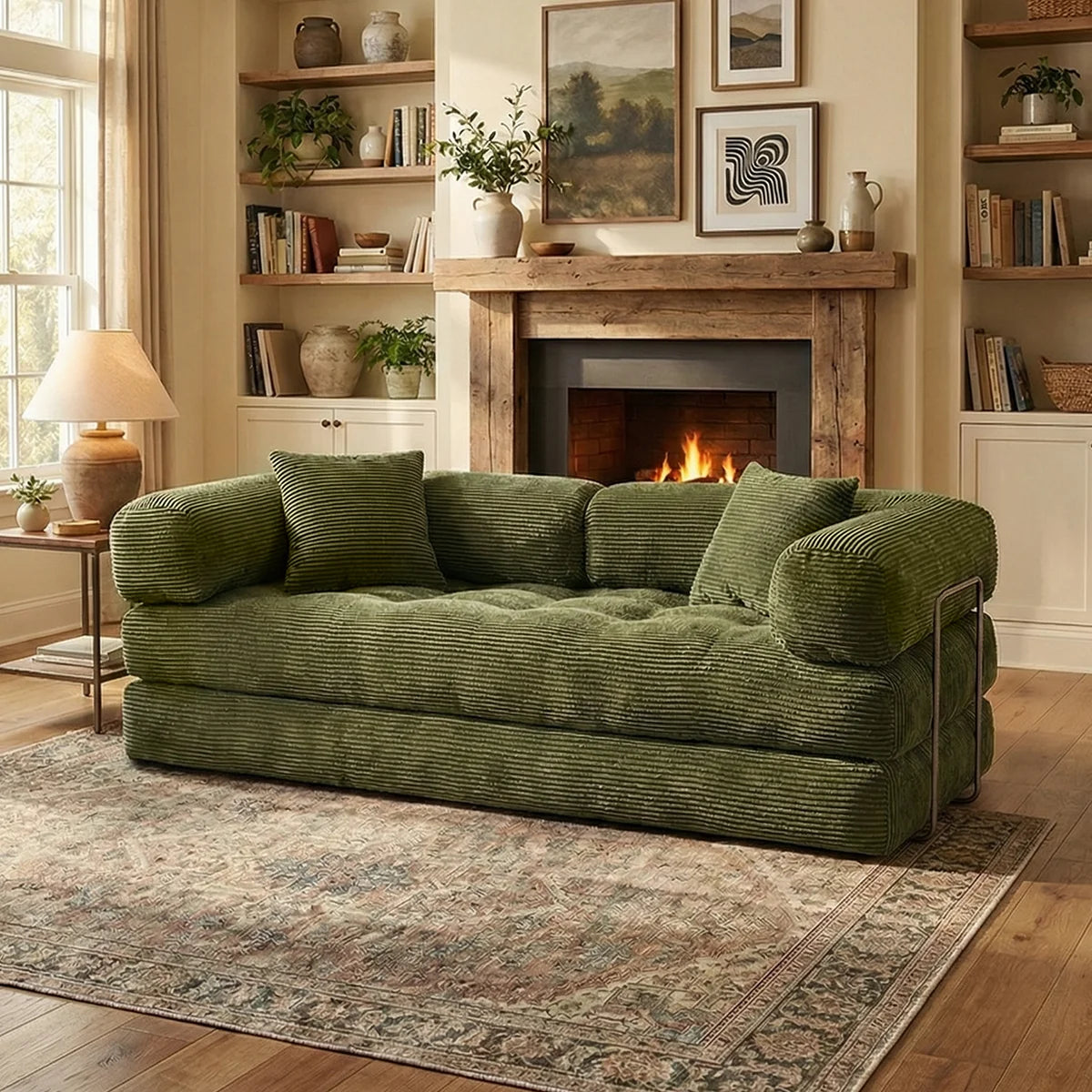 Queen Size 79' Convertible Couch 4-in-1 Folding Corduroy Futon Bed