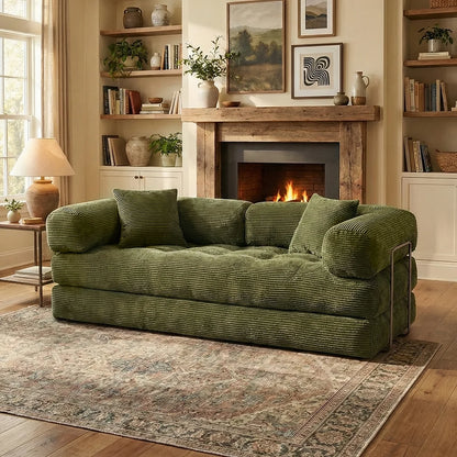 Queen Size 79' Convertible Couch 4-in-1 Folding Corduroy Futon Bed