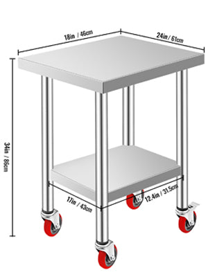 Stainless Steel Kitchen,  Commercial Work Bench Table with Caster Wheels