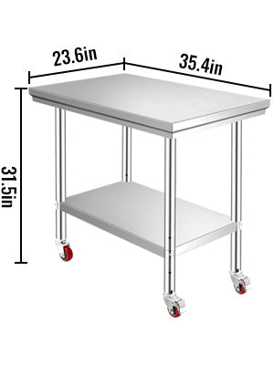 Stainless Steel Kitchen,  Commercial Work Bench Table with Caster Wheels