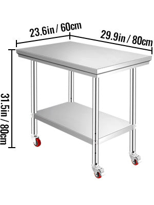 Stainless Steel Kitchen,  Commercial Work Bench Table with Caster Wheels