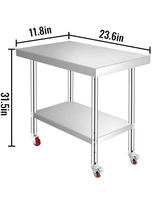 Stainless Steel Kitchen,  Commercial Work Bench Table with Caster Wheels
