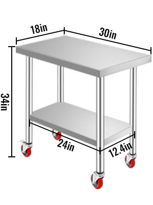 Stainless Steel Kitchen,  Commercial Work Bench Table with Caster Wheels